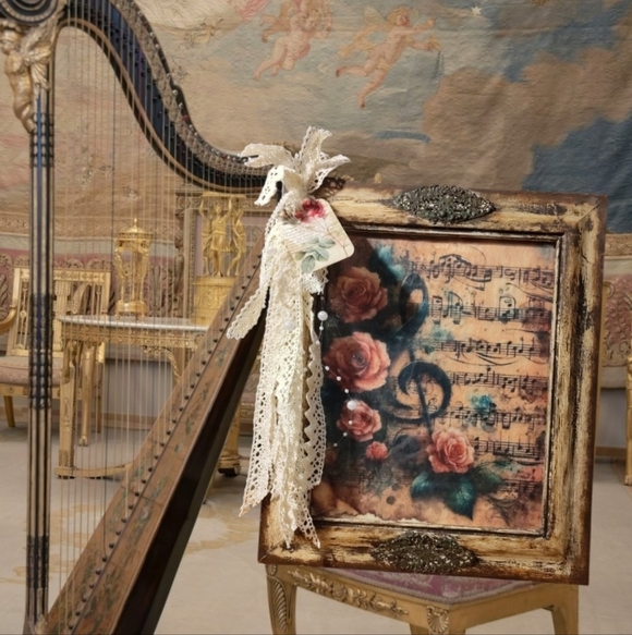 Handmade Other - Vintage Music and Roses Art Piece